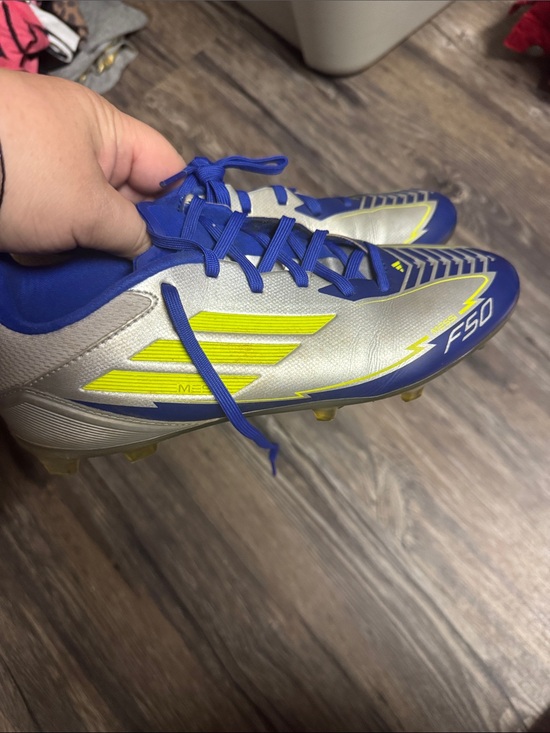adidas Other - adidas  Messi Silver and Blue Kids Soccer Cleats with Yellow Accents